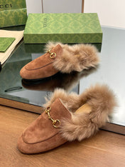 HORSEBIT MULE IN BRONZE BROWN SUEDE AND LAMB WOOL LINING