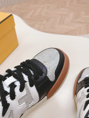 FENDI CASUAL SNEAKER IN BLACK MIX WHITE CALFSKIN ATTACH RHINSTONES