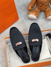 0Z Mule Black Silk Thick Cloth/Sheepskin