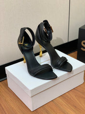 BALMAIN 25S SQUARE STRAP HIGH HEELS 100MM IN BLACK CALFSKIN