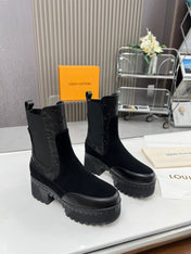 LV WOMEN SHORT BOOT IN BLACK CALFSKIN AND SUEDE