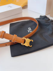 CELINE 25S TRIOMPHE BELT 18MM IN DARK CARAMEL CALFSKIN GOLD HARDWARE 580706