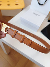 CELINE 25S TRIOMPHE BELT 25MM IN CARAMEL CALFSKIN GOLD HARDWARE 580704