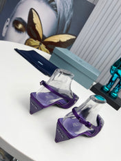 PRADA 26S SLINGBACK PUMPS 40MM IN PURPLE SATIN CRYSTAL EMBELLISHED