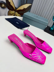PRADA 26S MULE 40MM IN FUCHSIA PINK SATIN CRYSTAL EMBELLISHED