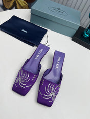 PRADA 26S MULE 40MM IN PURPLE SATIN CRYSTAL EMBELLISHED