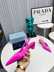 PRADA 26S POINTED TOE SLINGBACK 40MM IN FUCHSIA PINK SATIN CRYSTAL EMBELLISHED