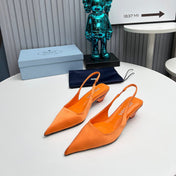 PRADA 26S POINTED TOE SLINGBACK 40MM IN ORANGE SATIN
