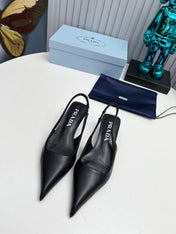 PRADA 26S POINTED TOE SLINGBACK 40MM IN BLACK CALFSKIN