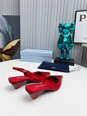 PRADA 26S POINTED TOE SLINGBACK 40MM IN DARK RED SATIN
