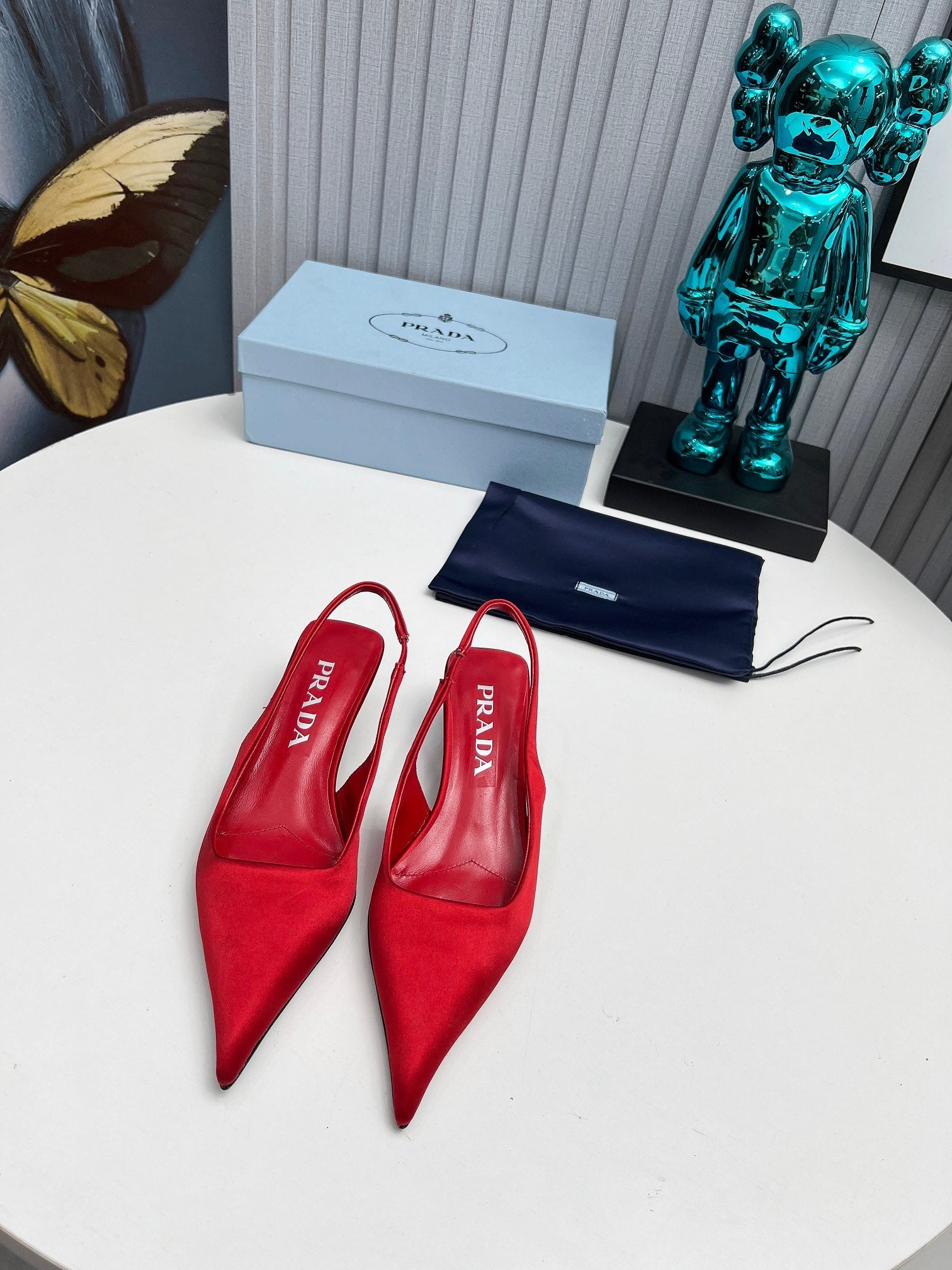 PRADA 26S POINTED TOE SLINGBACK 40MM IN DARK RED SATIN