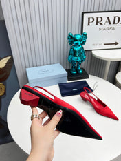 PRADA 26S POINTED TOE SLINGBACK 40MM IN DARK RED SATIN
