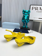 PRADA 26S POINTED TOE SLINGBACK 40MM IN YELLOW SATIN