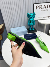 PRADA 26S POINTED TOE SLINGBACK 40MM IN APPLE GREEN SATIN
