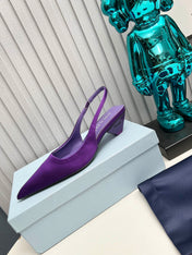 PRADA 26S POINTED TOE SLINGBACK 40MM IN PURPLE SATIN