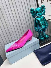 PRADA 26S POINTED TOE PUMPS 40MM IN FUCHSIA PINK SATIN CRYSTAL EMBELLISHED