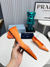 PRADA 26S POINTED TOE PUMPS 40MM IN ORANGE SATIN CRYSTAL EMBELLISHED