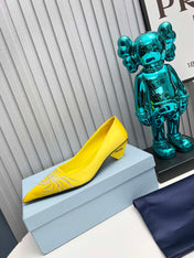 PRADA 26S POINTED TOE PUMPS 40MM IN YELLOW SATIN CRYSTAL EMBELLISHED