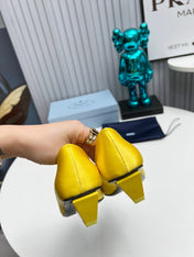 PRADA 26S POINTED TOE PUMPS 40MM IN YELLOW SATIN CRYSTAL EMBELLISHED