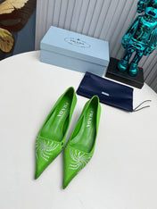 PRADA 26S POINTED TOE PUMPS 40MM IN APPLE GREEN SATIN CRYSTAL EMBELLISHED