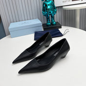 PRADA 26S POINTED TOE PUMPS 40MM IN BLACK CALFSKIN