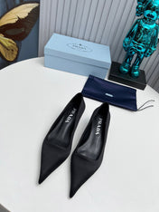PRADA 26S POINTED TOE PUMPS 40MM IN BLACK SATIN