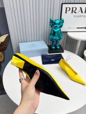 PRADA 26S POINTED TOE PUMPS 40MM IN YELLOW SATIN
