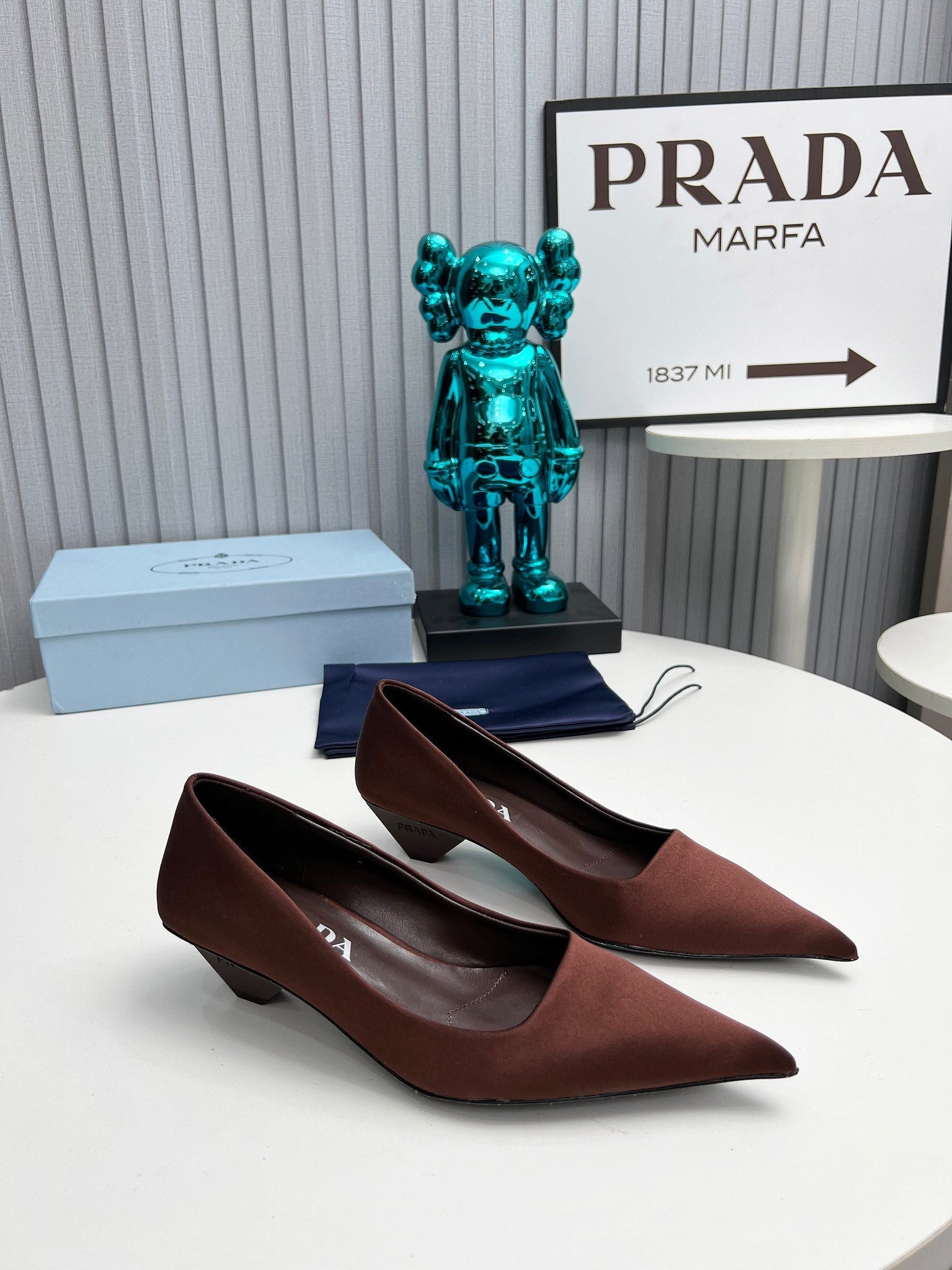 PRADA 26S POINTED TOE PUMPS 40MM IN DARK BROWN SATIN