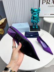 PRADA 26S POINTED TOE PUMPS 40MM IN PURPLE SATIN