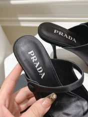 PRA HIGH-HEELED MULES BLACK SATIN