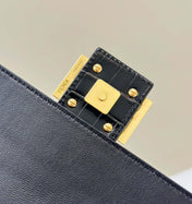 BAGUETTE 27 IN BLACK CROCODILE PATTERN GLOSSY CALFSKIN GOLD HARDWARE