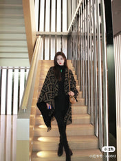 FF 170 CM SCARF IN CAMEL BROWN MIX BLACK CASHMERE AND WOOL
