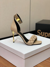 BALMAIN 26S BRAIDED-STRAP HIGH-HEEL SANDALS 95 MM IN BEIGE CALFSKIN