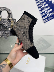 DIOR 25S NAUGHTILY-D ANKLE BOOTS 35 MM IN BLACK MESH TULLE AND SUEDE