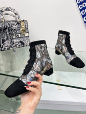 DIOR 25S NAUGHTILY-D ANKLE BOOTS 35 MM IN BLACK MESH TULLE AND SUEDE STYLE 3