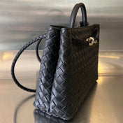 BV MEDIUM ANDIAMO 32CM BLACK LAMBSKIN SILVER HARDWARE
