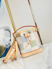NANO NOÉ 16 IN PISTACHIO DAMIER GIANT CANVAS GOLD HARDWARE