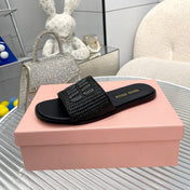 Slippers Black Leather With Sedge Straps
