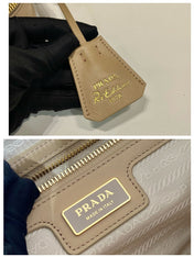 SMALL TOP HANDLE BAG 25 IN DRIED MOSS NYLON AND CALFSKIN TRIM