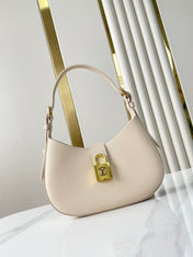 LOW KEY SHOULDER BAG 26 IN QUARTZ GRAINED CALFSKIN GOLD BUCKLE