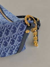 DIORSTAR 28 HOBO BAG WITH CHAIN BLUE DENIM OBLIQUE JACQUARD