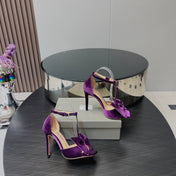 HIGH HEEL 10 SANDAL IN WINE PURPLE VELVET WITH BOW