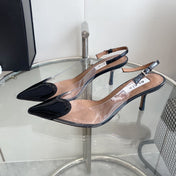 ALAIA HIGH 6 CM SLINGBACK IN BLACK PATENT CALFSKIN AND FILM