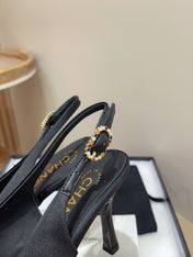 CC HIGH SLINGBACKS BLACK SATIN AND LAMBSKIN