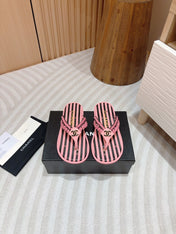 CC WOVEN FLIP FLOP BLACK MIX PINK SHEEPSKIN