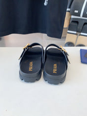 PRA STRAP SLIDES SANDALS BLACK LAMBSKIN
