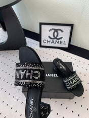 CC RHINESTONE LETTER HIGH HEELS BLACK AND WHITE LAMBSKIN