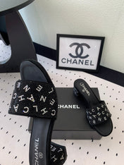 RHINESTONE LETTER HIGH HEELS BLACK LAMBSKIN