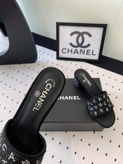 RHINESTONE LETTER HIGH HEELS BLACK LAMBSKIN