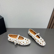 ALAIA MARY JANE SHOES IN WHITE LAMBSKIN GOLD MIX SILVER HARDWARE